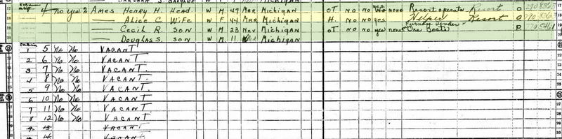 Santas Motel - Ames Family Census Form With Empty Cabins Listed